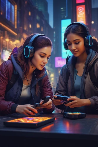 listening to music,music background,wireless headset,audio player,wireless headphones,headphones,headphone,mobile gaming,music player,the listening,headset,listening,music on your smartphone,spotify icon,cyberpunk,retro music,headsets,airpods,community connection,hearing,Illustration,Realistic Fantasy,Realistic Fantasy 15