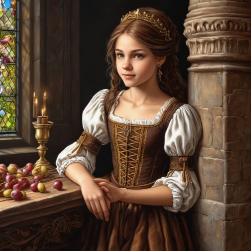 girl picking apples,girl with bread-and-butter,portrait of a girl,romantic portrait,girl in a historic way,young woman,young lady,woman eating apple,girl portrait,tudor,girl in the kitchen,oil painting on canvas,emile vernon,oil painting,fairy tale character,girl at the computer,mystical portrait of a girl,woman holding pie,relaxed young girl,cinderella,Conceptual Art,Fantasy,Fantasy 27