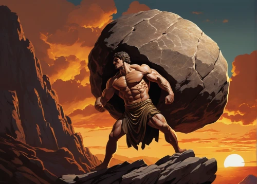balanced boulder,barbarian,stone age,neo-stone age,hercules,paleolithic,stone man,cave man,game illustration,stone ball,strongman,stone background,druid stone,background with stones,neolithic,painting easter egg,neanderthal,game art,discobolus,hercules winner,Illustration,American Style,American Style 08