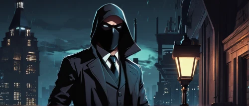 hooded man,spy,specter,spy visual,night administrator,masked man,grimm reaper,slender,black city,hooded,red hood,anonymous hacker,overcoat,anonymous mask,anonymous,dark suit,balaclava,detective,spy-glass,pandemic,Illustration,Realistic Fantasy,Realistic Fantasy 46