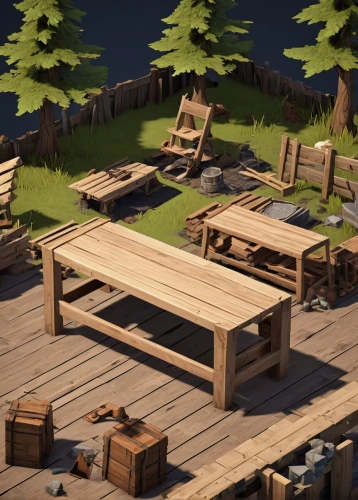 wooden mockup,picnic table,beer table sets,wooden table,outdoor table,collected game assets,beer tables,wooden construction,construction set,wooden desk,wooden pallets,sawmill,tavern,playset,docks,wood deck,workbench,benches,isometric,barbecue area,Illustration,American Style,American Style 05
