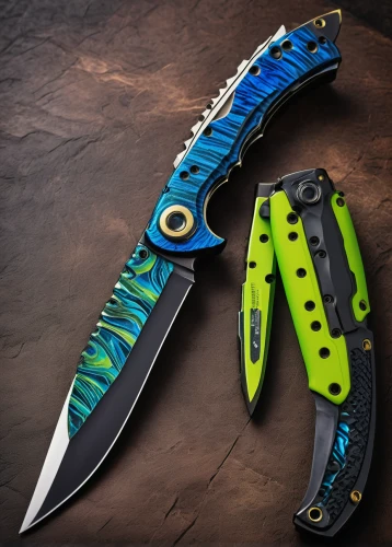 knives,hunting knife,serrated blade,pocket knife,utility knife,swiss army knives,blades,bowie knife,quiver,knife,green and blue,morpho,knife kitchen,one crafted,blue and green,sky hawk claw,multi-tool,kitchenknife,beginning knife,weineck cobra limited edition,Illustration,Japanese style,Japanese Style 19
