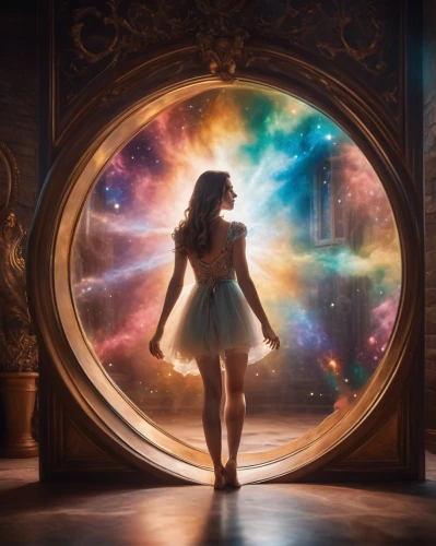 magic mirror,fantasy picture,fairy galaxy,prism ball,crystal ball-photography,3d fantasy,imagination,crystal ball,harmonia macrocosmica,mystical portrait of a girl,magical,fantasy art,fantasy woman,fairytales,fantasy world,dreams catcher,fantasia,fairy dust,prismatic,enchanted,Photography,General,Cinematic