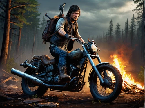 biker,motorbike,heavy motorcycle,motorcycle,witcher,woodsman,motorcycling,free fire,motorcyclist,raider,motorcycles,renegade,game illustration,chasseur,digital compositing,game art,croft,american frontier,western riding,harley-davidson,Unique,Paper Cuts,Paper Cuts 01
