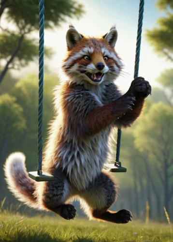 rocket raccoon,raccoon,swinging,north american raccoon,anthropomorphized animals,squirell,hanging swing,ring-tailed,swing,madagascar,child fox,cute animal,raccoons,golden swing,climbing slippery pole,animal film,children's background,mustelid,whimsical animals,little fox,Conceptual Art,Sci-Fi,Sci-Fi 07