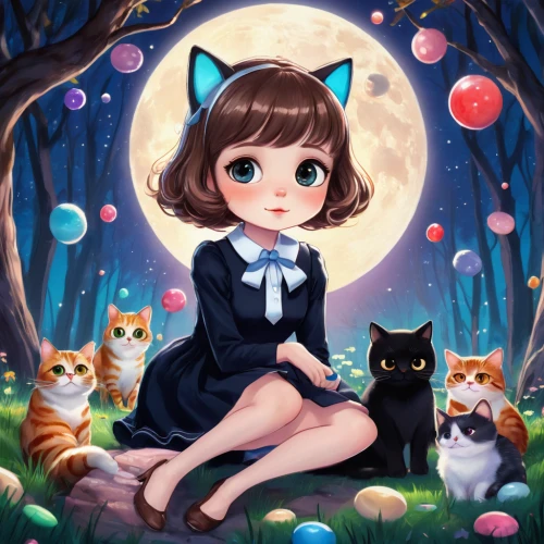 halloween illustration,luna,cat kawaii,doll cat,game illustration,lunar,kids illustration,studio ghibli,fairy tale character,fairy tale icons,children's background,cat child,fantasy portrait,halloween cat,cat lovers,kittens,nyan,cheshire,cute cat,cat's cafe,Illustration,Japanese style,Japanese Style 01