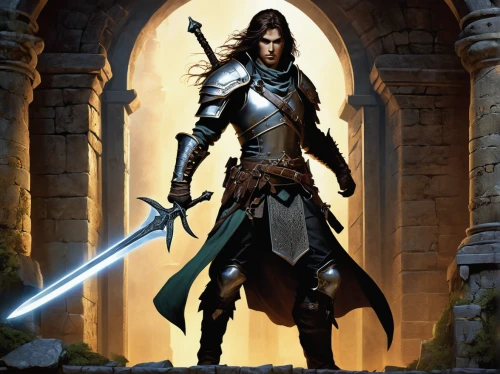 heroic fantasy,vax figure,male elf,massively multiplayer online role-playing game,thorin,dark elf,fantasy warrior,cullen skink,male character,swordsman,paladin,templar,dane axe,scabbard,alaunt,assassin,dunun,lone warrior,cg artwork,elven,Illustration,Realistic Fantasy,Realistic Fantasy 10