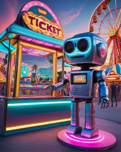 cinema 4d,neon carnival brasil,california adventure,attraction theme,rides amp attractions,robot icon,3d render,digital compositing,funfair,car hop,fairground,social bot,minibot,machine learning,universal exhibition of paris,theme park,automation,3d background,robots,visual effect lighting,Illustration,Abstract Fantasy,Abstract Fantasy 02