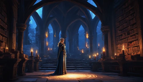 hall of the fallen,librarian,candlemaker,hogwarts,sci fiction illustration,fantasy picture,scholar,games of light,cg artwork,sorceress,gothic architecture,candlelight,candlelights,gothic portrait,light of night,fantasia,magic book,magic grimoire,a fairy tale,candle wick,Conceptual Art,Fantasy,Fantasy 19