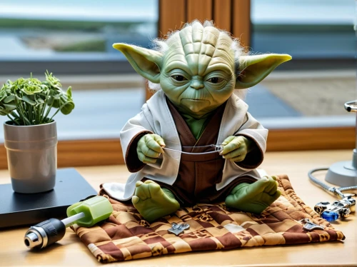 yoda,tea zen,desk accessories,tabletop photography,jedi,toy photos,mundi,gnome and roulette table,tabletop game,desk organizer,wind-up toy,home accessories,rotglühender poker,table decorations,force,table setting,figurine,sencha,devops,mediation,Photography,General,Realistic
