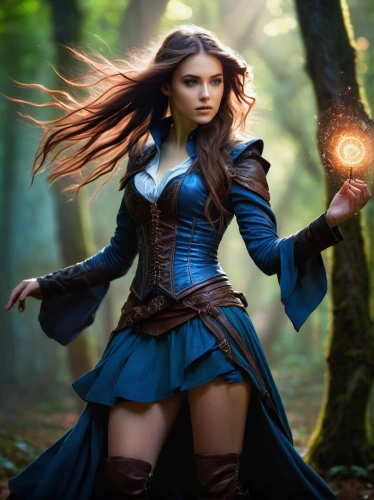 sorceress,fantasy woman,fantasy picture,blue enchantress,the enchantress,fantasy art,faerie,fairy tale character,faery,mystical portrait of a girl,fantasy girl,fantasy portrait,magical,fae,celtic woman,digital compositing,mage,magical adventure,photoshop manipulation,female warrior,Illustration,Paper based,Paper Based 01