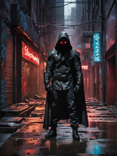 cyberpunk,red hood,assassin,mute,raven rook,hooded man,renegade,dystopian,batman,daredevil,rain suit,merc,shanghai,hk,slum,pedestrian,parka,urban,4k wallpaper,vendetta,Unique,Design,Knolling