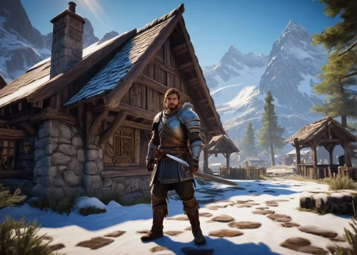 witcher,croft,massively multiplayer online role-playing game,tavern,mountain settlement,knight village,skyrim,collected game assets,male elf,alpine village,action-adventure game,elven,blacksmith,fable,the wanderer,thermokarst,mountain guide,game art,highlands,wood elf,Conceptual Art,Sci-Fi,Sci-Fi 22