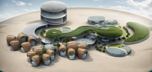 futuristic landscape,artificial island,solar cell base,eco hotel,terraforming,futuristic architecture,dunes house,mushroom island,floating islands,artificial islands,dune ridge,largest hotel in dubai,golf resort,futuristic art museum,jumeirah beach hotel,sky space concept,dune landscape,eco-construction,mushroom landscape,admer dune