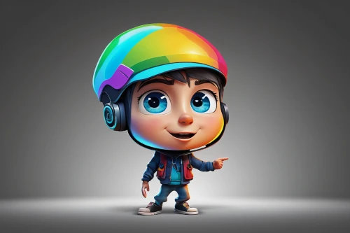 cinema 4d,climbing helmet,cute cartoon character,pubg mascot,3d model,casque,3d rendered,3d render,kids illustration,bicycle helmet,construction helmet,rainbow background,raimbow,headset profile,helmet,bob hat,safety helmet,headset,balloon head,rainbow pencil background,Conceptual Art,Graffiti Art,Graffiti Art 12