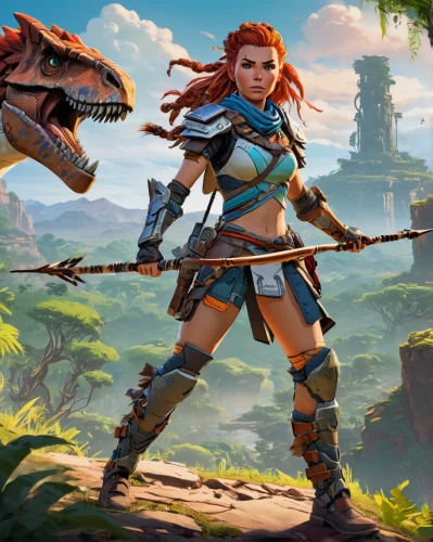 female warrior,massively multiplayer online role-playing game,game illustration,monsoon banner,cynorhodon,cg artwork,dino,collected game assets,fantasy warrior,game art,dragon slayer,ark,dinosaruio,skylander giants,raptor,saurian,huntress,fantasy picture,hunting scene,heroic fantasy,Illustration,Abstract Fantasy,Abstract Fantasy 23