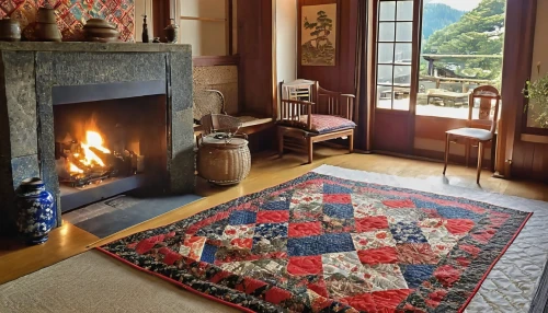 rug,sitting room,zermatt,ikat,japanese-style room,fire place,livingroom,wood-burning stove,living room,the cabin in the mountains,fireplace,ticino,alpine style,home interior,persian norooz,shirakawa-go,autumn decor,stone floor,warm and cozy,valais,Photography,General,Realistic