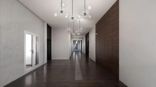 hallway space,hallway,contemporary decor,ceiling fixture,ceiling light,wall light,room divider,wall lamp,ceiling lighting,interior modern design,modern decor,ceiling lamp,ceramic floor tile,tile flooring,concrete ceiling,daylighting,track lighting,corridor,wall plaster,light fixture,Commercial Space,Working Space,Mid-Century Cool
