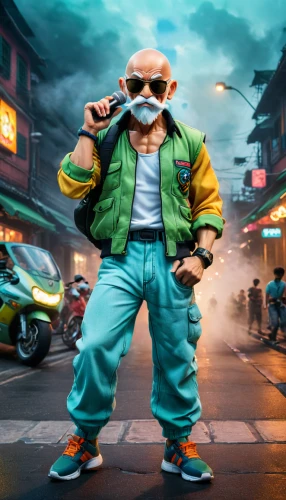 3d man,cyberpunk,pubg mascot,80s,world digital painting,smurf figure,kung,kung fu,pyro,3d figure,chinatown,3d render,the style of the 80-ies,digital compositing,photoshop manipulation,b3d,jackie chan,gangstar,moc chau hill,monk,Photography,General,Fantasy