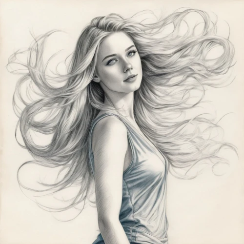 celtic woman,pencil drawing,pencil drawings,fantasy portrait,graphite,girl drawing,pencil art,charcoal drawing,white lady,pencil and paper,fashion illustration,girl portrait,charcoal pencil,lotus art drawing,blonde woman,young woman,mystical portrait of a girl,woman portrait,vintage drawing,rapunzel,Illustration,Black and White,Black and White 30