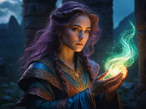 fantasy portrait,violet head elf,sorceress,blue enchantress,elven,fantasy picture,merida,fantasy art,mystical portrait of a girl,rapunzel,the enchantress,lavendar,candlemaker,mage,libra,fantasy woman,aurora,fae,zodiac sign libra,heroic fantasy,Illustration,Retro,Retro 07