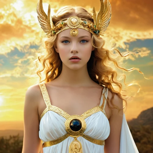 laurel wreath,athena,aphrodite,greek myth,golden crown,greek mythology,cybele,thracian,priestess,celtic woman,diadem,mythological,golden wreath,celtic queen,zodiac sign libra,fantasy woman,headpiece,gold crown,goddess of justice,golden unicorn,Illustration,Realistic Fantasy,Realistic Fantasy 37