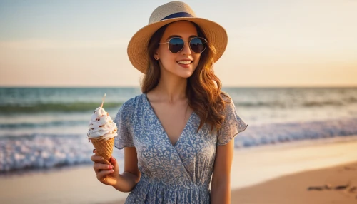 woman with ice-cream,beach background,womans seaside hat,panama hat,girl wearing hat,girl on the dune,straw hat,sun hat,ordinary sun hat,high sun hat,summer hat,yellow sun hat,plastic straws,glass bottle free,mock sun hat,summer background,summer items,frozen carbonated beverage,sea water salt,malibu rum,Conceptual Art,Daily,Daily 30