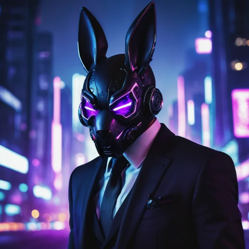 jackal,masquerade,dark suit,suit actor,suit,the suit,easter theme,with the mask,ffp2 mask,mask,masked,easter easter egg,masked man,cyberpunk,male mask killer,easter background,thumper,bunny,doberman,gangstar,Conceptual Art,Sci-Fi,Sci-Fi 03