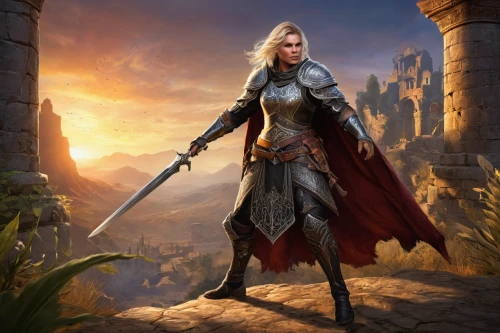 female warrior,heroic fantasy,massively multiplayer online role-playing game,swordswoman,witcher,fantasy woman,joan of arc,dark elf,fantasy warrior,cullen skink,warrior woman,huntress,male elf,templar,norse,games of light,eufiliya,fantasy picture,game art,elaeis,Conceptual Art,Oil color,Oil Color 22