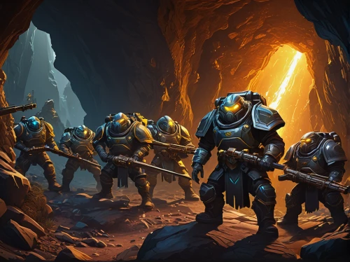 guards of the canyon,miners,mining,dwarves,massively multiplayer online role-playing game,metallurgy,patrols,storm troops,dungeons,the blue caves,gold mining,mining facility,caving,game illustration,cave tour,northrend,miner,blue caves,blue cave,mining excavator,Conceptual Art,Daily,Daily 14