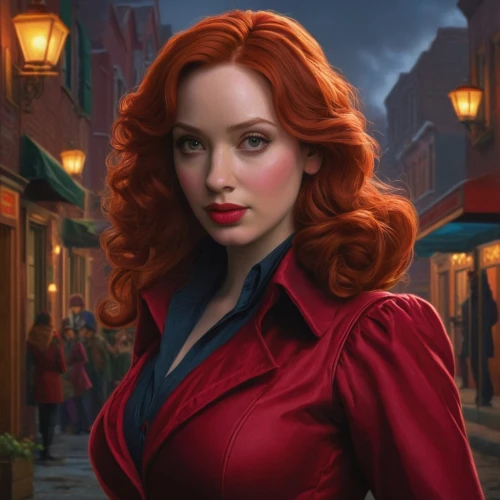 scarlet witch,lady in red,red coat,red-haired,cg artwork,fantasy portrait,fantasy woman,vampire woman,black widow,romantic portrait,femme fatale,red head,red breast,sci fiction illustration,shades of red,redheads,fantasy art,red russian,world digital painting,red cape,Illustration,Realistic Fantasy,Realistic Fantasy 27