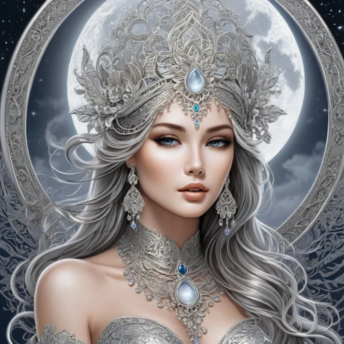 the snow queen,white rose snow queen,ice queen,moonflower,queen of the night,fantasy art,fantasy portrait,suit of the snow maiden,moon phase,zodiac sign libra,fairy queen,filigree,sorceress,moonbeam,priestess,silvery blue,ice princess,the enchantress,blue moon rose,zodiac sign gemini,Illustration,Black and White,Black and White 03