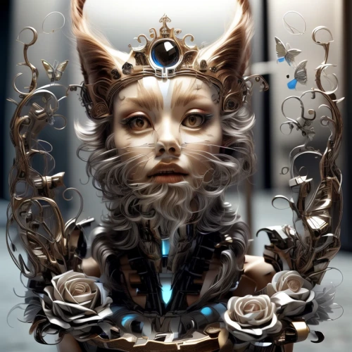 fantasy portrait,magic mirror,fantasy art,kitsune,mirror of souls,priestess,cat frame,queen cage,faun,feline,looking glass,faerie,the enchantress,masquerade,mirrored,faery,mirror frame,silversmith,alice,the mirror