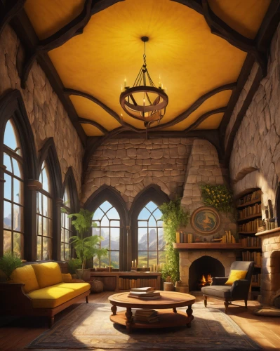 dandelion hall,hobbiton,vaulted ceiling,medieval architecture,fireplaces,loft,wooden beams,billiard room,backgrounds,hogwarts,attic,fireplace,sitting room,wine cellar,cartoon video game background,reading room,fairy tale castle,luxury home interior,breakfast room,lobby,Art,Artistic Painting,Artistic Painting 21