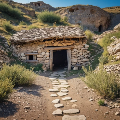 stone oven,iron age hut,ancient house,cannon oven,tuff stone dwellings,anasazi,empty tomb,the threshold of the house,masonry oven,vaulted cellar,stone house,burial chamber,neolithic,stone oven pizza,stone houses,blockhouse,chambered cairn,cliff dwelling,fallout shelter,caravansary,Photography,General,Realistic