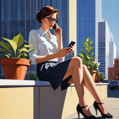 woman holding a smartphone,woman sitting,women in technology,bussiness woman,white-collar worker,telephone operator,sprint woman,on the phone,advertising figure,girl sitting,woman drinking coffee,art deco woman,mobile device,sci fiction illustration,mobile phone,businesswoman,world digital painting,woman thinking,man talking on the phone,cordless telephone,Illustration,American Style,American Style 09