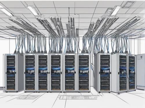 computer cluster,data center,the server room,computer networking,networking cables,disk array,servers,network switch,bitcoin mining,computer network,network administrator,crypto mining,patch panel,ethernet hub,cloud computing,digital data carriers,data retention,data storage,telecommunications engineering,server,Illustration,Black and White,Black and White 34