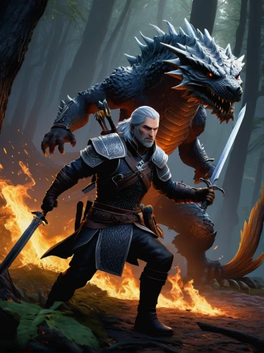 dragon slayer,witcher,warrior and orc,massively multiplayer online role-playing game,game illustration,heroic fantasy,northrend,black dragon,wolf hunting,dragon slayers,dragons,game art,kobold,dragon li,fantasy picture,fantasy art,two wolves,leopard's bane,animals hunting,guards of the canyon,Illustration,Children,Children 05