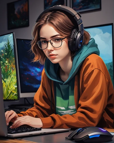 girl at the computer,girl studying,world digital painting,digital painting,girl drawing,artist portrait,vector art,vector illustration,custom portrait,cg artwork,portrait background,game illustration,twitch icon,digital art,librarian,fan art,illustrator,girl portrait,computer art,hand digital painting,Art,Artistic Painting,Artistic Painting 37