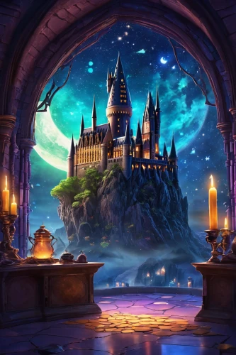 hogwarts,fairy tale castle,magical,fairytale castle,cg artwork,fantasy landscape,fantasy picture,magical adventure,fantasy world,knight's castle,disney castle,castle of the corvin,fantasy city,castle,3d fantasy,sleeping beauty castle,water castle,fantasy art,fantasia,gold castle,Conceptual Art,Sci-Fi,Sci-Fi 04