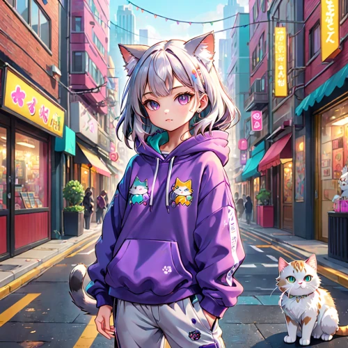 street cat,alley cat,anime japanese clothing,harajuku,nyan,colorful city,stray cat,colorful background,fuki,kitsune,puma,kado,cat's cafe,shopping street,cat vector,piko,hk,rescue alley,alley,uruburu,Anime,Anime,General