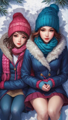 winter clothing,winter background,winter clothes,snow scene,christmas dolls,two girls,winter,snowflake background,christmas snowy background,winter festival,winters,winter hat,in the winter,warmly,christmas banner,winter dream,sewing pattern girls,winter time,warm and cozy,carolers,Conceptual Art,Fantasy,Fantasy 03