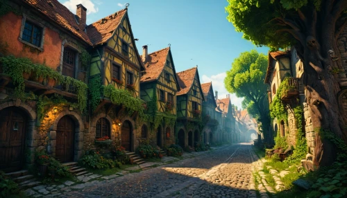 medieval street,medieval town,old linden alley,narrow street,the cobbled streets,cobblestone,cobblestones,wooden houses,medieval architecture,transylvania,venezia,rothenburg,townhouses,alsace,aaa,medieval,knight village,hanging houses,blocks of houses,old city,Photography,General,Fantasy
