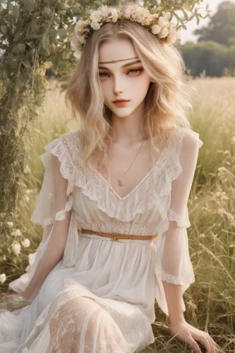 jessamine,pale,lily-rose melody depp,faerie,faery,enchanting,flower fairy,garden fairy,porcelain doll,fairy queen,country dress,romantic look,fae,wild roses,white lady,vintage angel,little girl fairy,vintage dress,eglantine,fairy,Photography,Realistic