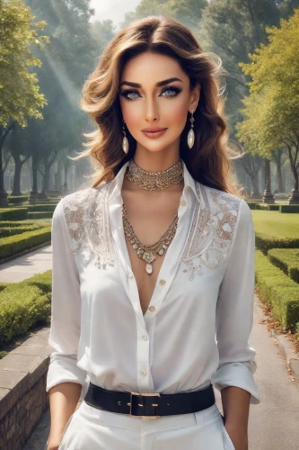 pearl necklace,pearl necklaces,necklace with winged heart,necklace,romantic look,women fashion,bridal jewelry,blouse,romantic portrait,golf course background,portrait background,collar,white clothing,custom portrait,image manipulation,natural cosmetic,jewelry,miss circassian,fashion vector,diamond jewelry,Photography,Realistic