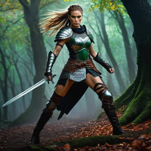 female warrior,warrior woman,swordswoman,huntress,fantasy warrior,heroic fantasy,massively multiplayer online role-playing game,digital compositing,wind warrior,strong woman,fantasy picture,strong women,fantasy woman,bow and arrows,fantasy art,awesome arrow,photoshop manipulation,celtic queen,warrior,blade of grass,Illustration,Abstract Fantasy,Abstract Fantasy 03