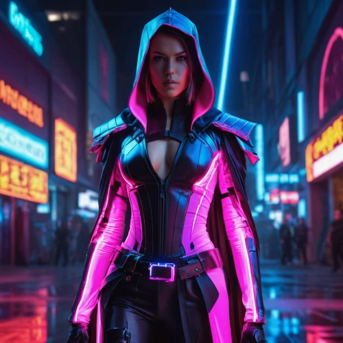 cyberpunk,nova,neon arrows,magenta,cg artwork,neon lights,symetra,catwoman,huntress,nora,pink vector,electro,jacket,neon light,femme fatale,neon,neon body painting,neon human resources,renegade,high-visibility clothing,Photography,General,Realistic