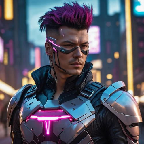 cyberpunk,pink quill,electro,pompadour,cyborg,cancer icon,nova,mohawk,man in pink,pink vector,cyber glasses,streampunk,x-men,pink-purple,male character,3d man,80's design,x men,magenta,pink background,Photography,General,Realistic