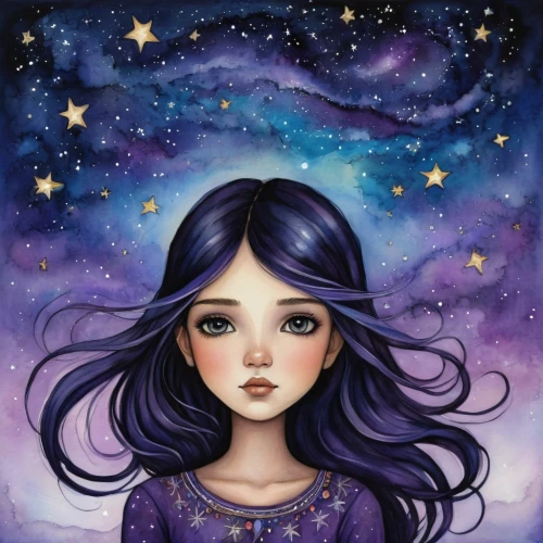 fairy galaxy,starry sky,starry,la violetta,starlight,constellation,zodiac sign libra,constellations,mystical portrait of a girl,night stars,falling stars,falling star,stars and moon,stars,the stars,galaxy,star sky,colorful stars,night star,purple moon,Conceptual Art,Daily,Daily 34