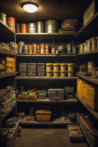 fallout shelter,toolbox,storage,pantry,food storage,cupboard,cookware and bakeware,paint boxes,apothecary,storage medium,air-raid shelter,storage-jar,storage cabinet,darkroom,attic treasures,organization,the morgue,household supply,kitchenware,inventory,Conceptual Art,Oil color,Oil Color 12